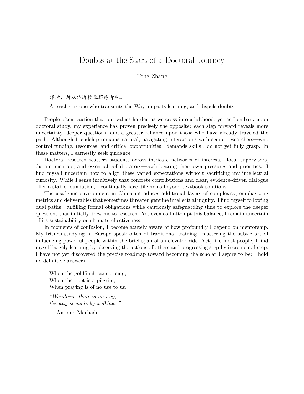 Doubts at the Start of a Doctoral Journey - page 1